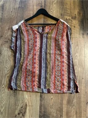 Prana Multicolor Striped Boho Pullover Blouse